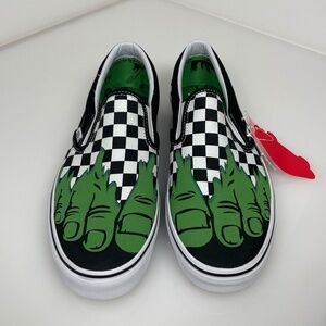 Vans Marvel Incredible Hulk Skate Shoes Slip on Low Checkered Mens 9.5 Womens 11